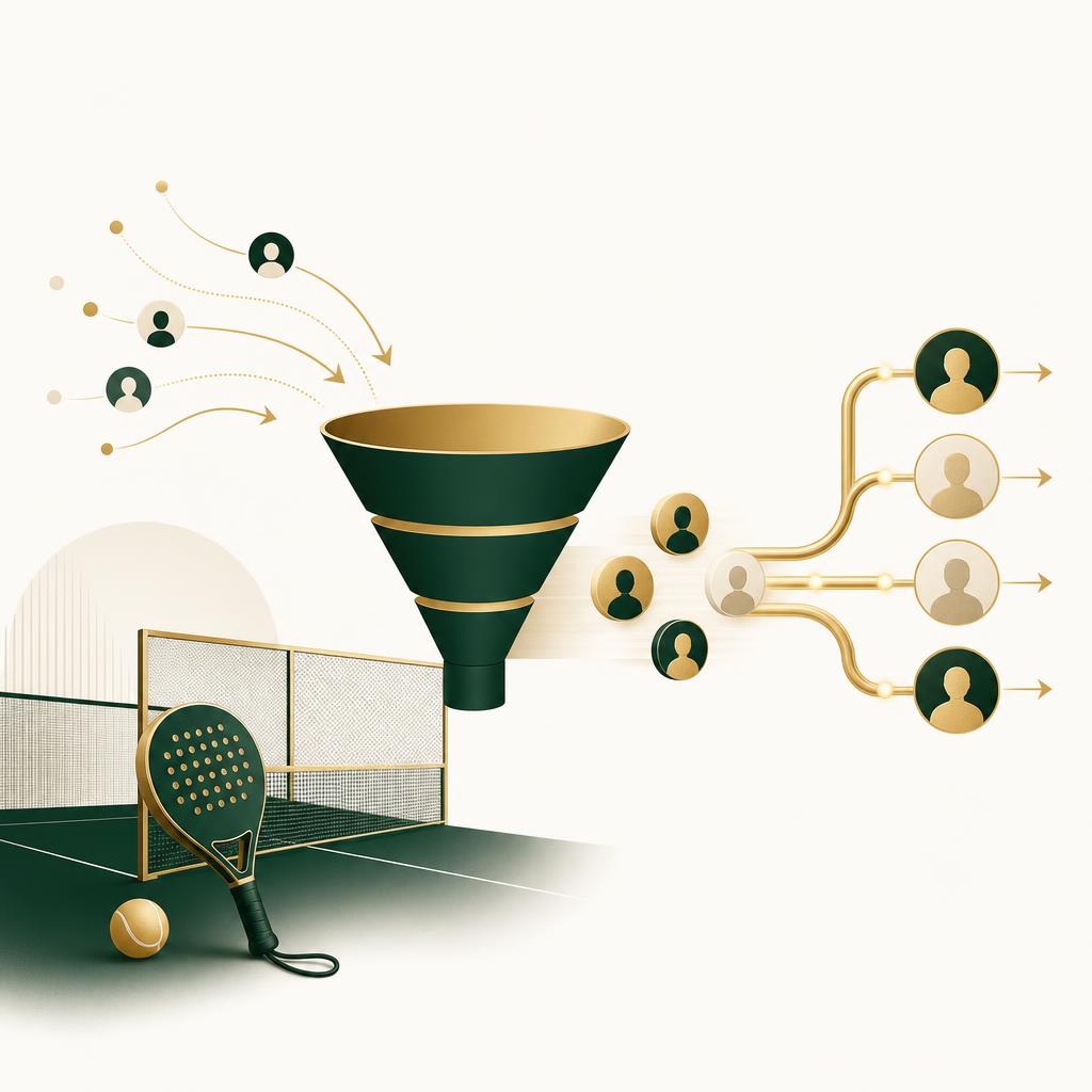 Conceptual illustration of automated lead generation for a padel club