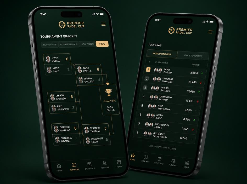 Padel app interface on a smartphone